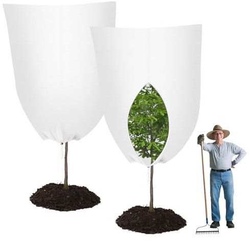 YYDSLEE 2 Stück Pflanzenschutz Atmungsaktiv Reißfest Winterschutz für Kübelpflanzen mit Zugband Bäume Palmen Frostschutz Schutzhülle Pflanzensack mit Reißverschluss Pflanzenabdeckung 120X80 cm