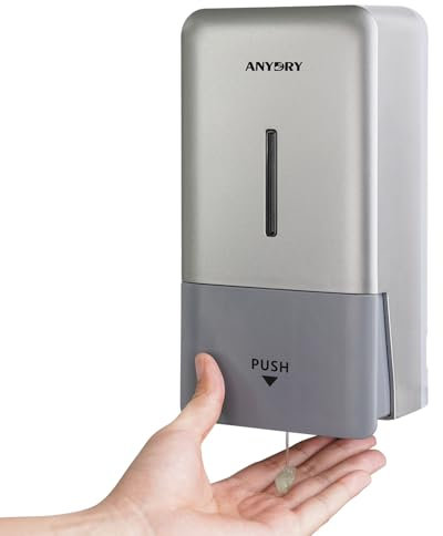 anydry Wandmontierter Manueller Druck-Seifenspender, 800 ml Fassungsvermögen mit Sichtfenster, einfacher Seifenwechsel, ideal für Haushalte und Gewerbe 1006 Silber