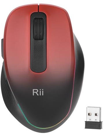 Rii Maus Kabellos, Ergonomische Maus, Funkmaus für Laptop, 2,4 GHz Kabellose Maus, Computer Maus, 1000/1200/1600, Wiederaufladbare (Rot-Schwarzer Farbverlauf)
