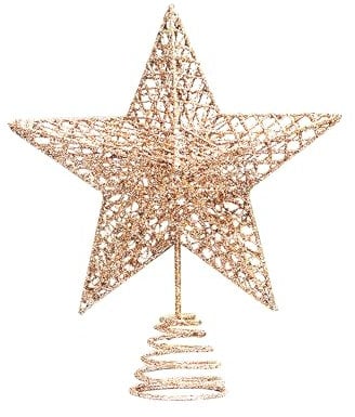 KEYIDO White Gold Star Christmas Tree Topper Star for Christmas Tree Metal Xmas Tree Topper for Christmas Decorations Ornaments 20cm