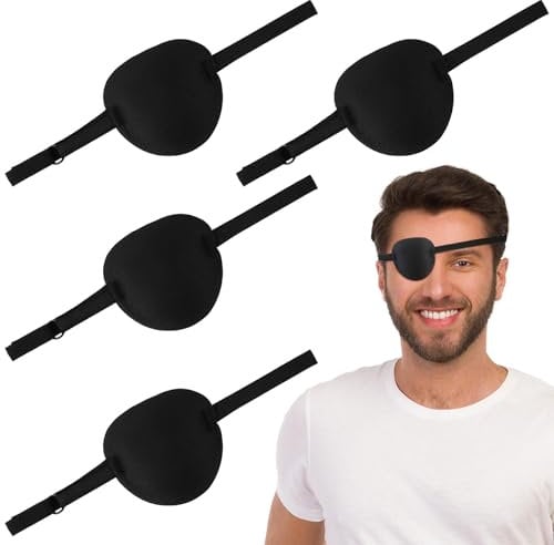 Lot de 4 cache-yeux médicaux pour adultes et enfants, 3D, réglables, patchs pour yeux gauche ou droit, amblyopie phase de récupération après (noir)