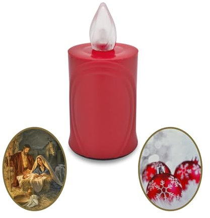AROBA 2x LED WEIHNACHTSKERZE - mit Flackereffekt wie echte Kerze - lange Brenndauer bis 120 Tage - wiederverwendbar - Christmas - rot mit Weihnachtsmotiv
