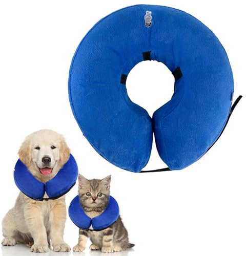 HTTDSLF Aufblasbares Halsband für Hunde und Katzen, Erholungshalsband, auslaufsicher, Mondhalsband (Blau, S)