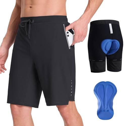 baleaf MTB Radlerhose Herren mit Taschen Sommer Shorts Gepolsterte Radhose 2 in 1 Mountainbike Cycle Sport 9 Inch Schwarz XXL