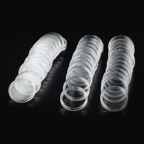 Honseadek Lot de 100 porte-pièces ronds transparents de 26 mm de diamètre, boîtes de rangement en plastique, pour collection de pièces de monnaie, ouverture croissant