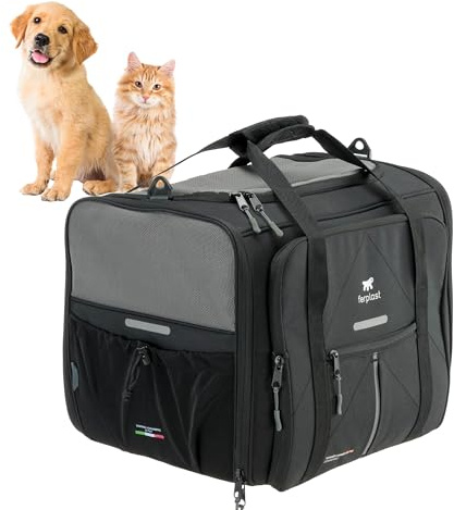 Ferplast Dog Carrier VOYAGER, Cat Carrier, Pet Carrier, Adjustable Handles and Shoulder Strap, Safety Belt, Double Side Opening, with Cushion, Max 15 Kg, 50x35x37h cm, Black