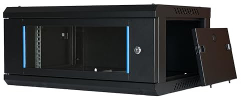 Koscom Connect Netzwerkschrank I Serverschrank 19 Zoll I Wandmontage I 450 mm Tiefe I 600 x 450 x 280 mm I voll montiert I abschließbare Glastür I Traglast 100 kg (Schwarz - 45cm, 4HE)