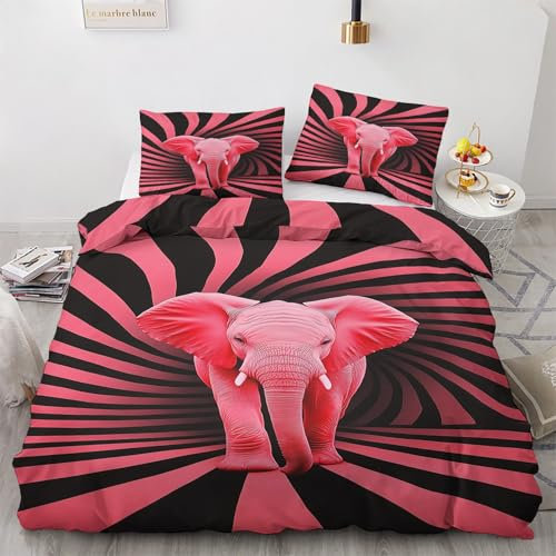 Luxfieo Elefant Deko - Elefant Bettwäsche 155x220 Winter, Schwarz Rot Optische Täuschung Bettbezug 3teilig mit 2 Kissenbezug 80x80, Weiche Mikrofaser Winterbettwäsche mit Reißverschluss T&*23