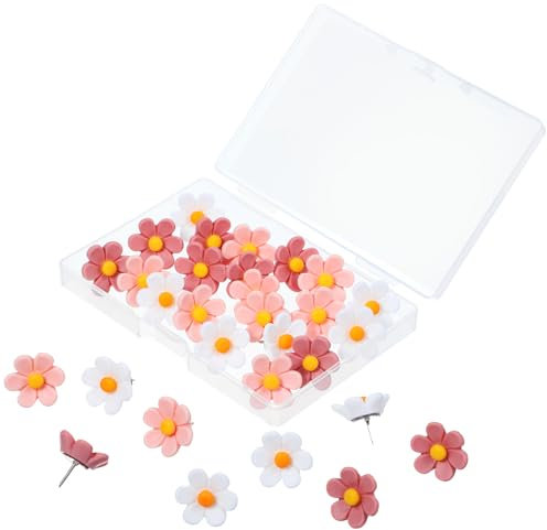 30 Stück Blumen Reißzwecken, Dekorative Pinnwandnadeln, Lustige Pins für Pinnwand Rosa für Fotowand, Pinnwand, Cork Board, Pin Board, Küche und Büro