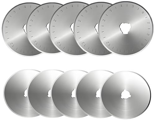 10 Pcs Rotary Cutter Blades 45mm, Fabric Cutter Wheel Rotary Blades with Box, Rotary Cutter for Fabric Precise Marking Versatile Blades Ergonomic Safety Lock Handle for Quilting, Sewing & Crafts