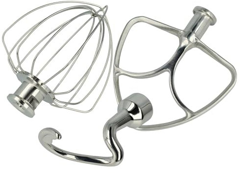 vhbw Kit de 3 pièces de rechange remplacement pour KitchenAid 5KSM5THWWSS pour robot culinaire - fouet, batteur plat, crochet pétrisseur