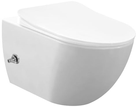 Creavit RIMOFF Wand WC mit Bidet Edelstahl Düse Kaltwasserhebel Weiß wandhängend hygienisch