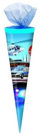 Livepac-Office Schultüte mit Namensgravur - 35cm - rund - Tüllverschluss - Polizei