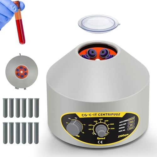 CGOLDENWALL Centrifuga Laboratorio PRP PRF, 6x15ml, 4000rpm, 1790xg | Timer 60 Min, 2 Set di Adattatori, Bassa Vibrazione, per Tubi Vacutainer da 5/10 ml & Tubi da Centrifugare da 10/15 ml