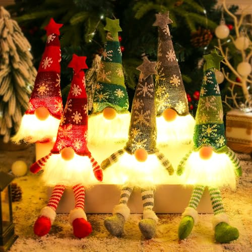 FENYW 6 Stück Weihnachtsdeko Wichtel mit Licht, Weihnachtszwerg Schwedisch, Weihnachtswichtel Figuren, Weihnachtswichtel Beleuchtet, Leuchtende Weihnachtswichtel für Weihnachtsdeko Innen