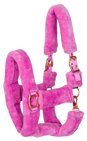 Start Halfter Plüsch mit Teddy-Kunstfell – weich gepolstert & verstellbar – Komfort Nylon Halfter für Pferde, robust, langlebig & pflegeleicht (Hellrosa, Pony)