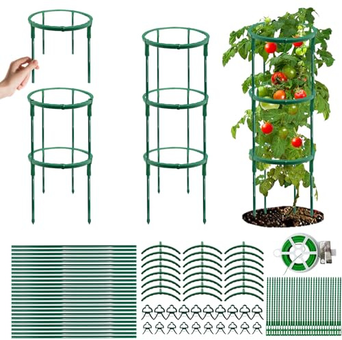 Tomaten Rankhilfe Set, Gurken Rankhilfe 24 Fiberglasstäbe (25 cm), Rankgitter & Pflanzengitter Modular, Tomatenkäfige & Gurken Spalier für Gemüse, Blumen & Kletterpflanzen, Wiederverwendbar