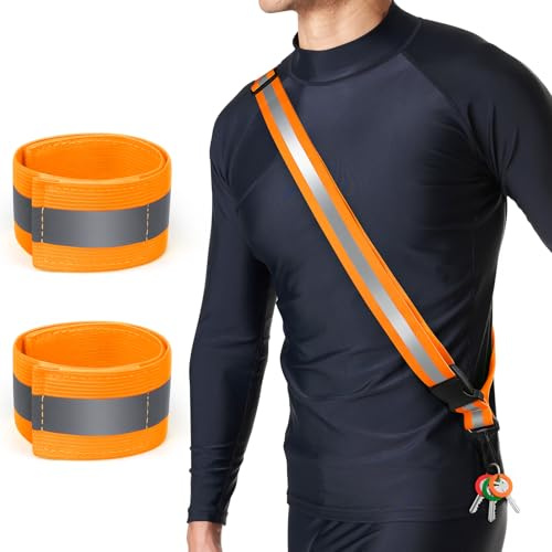 Simket Reflektoren Gürtel für Joggen, Hochsichtbare Verstellbar Nacht Sicherheitslicht Laufgürtel mit 2 Stück Reflektierenden Armband für Männer Frauen Kinder