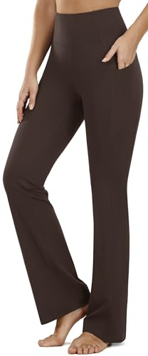 PERSIT Bootcut Yoga Pants for Women High Waist Flared Leggings with Pockets Wide Leg Bottom Bootleg Workout Gym Casual Flare Womens Work Trousers UK - 29 Inches Brown M
