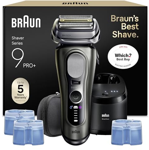 Braun Series 9 Pro+ Electric Shaver for Men Bundle, Wet & Dry Cordless Razor with SmartCare Cleaning Center & 2 Refill Cartridges, 9665CCE Graphite
