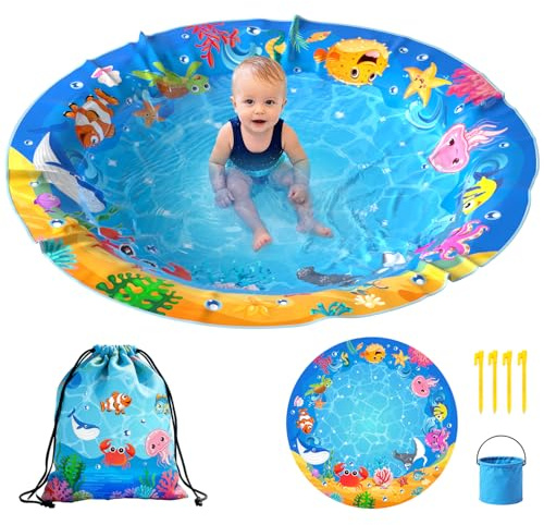 Baby Strand Planschbecken, Tragbares Strand Becken für Kinder, wasserdichte Strand Poolmatte mit Tragetasche, 2 in 1 Stranddecke mit Faltbarem Eimer und Befestigungsnägeln, Planschbecken für Kinder