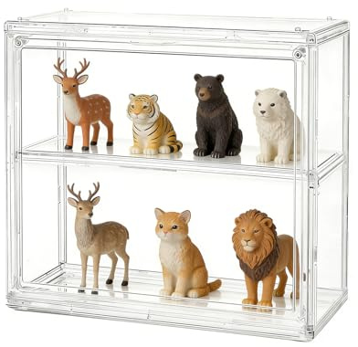 Generisch Figure Display Case - Acrylic Doll Display Case with Magnetic Door, Removable Shelf Display Case | Storage for Action Figures, Dolls, Jewellery, Toys, Home, Office, School, Two floors