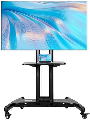 Pufei Mobile TV Stand with Wheels for 32-75 inch Screen TVs Hight Adjustable Heavy Duty Rolling TV Trolley with Shelf Max Load 45kg
