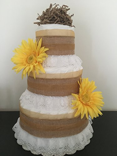 Shabby Burlap Diaper Cake, Burlap Lace Gender Neutral Diaper Cake, Cottage Chic Baby Shower, Rustic Baby Shower Decor Centerpiece