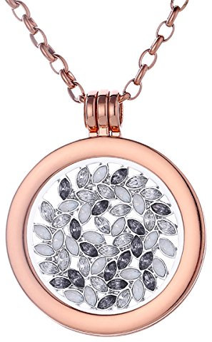 Morella Damen Halskette Rosegold 70 cm Edelstahl mit Anhänger und Coin 33 mm Zirkonia Muster in Schmuckbeutel