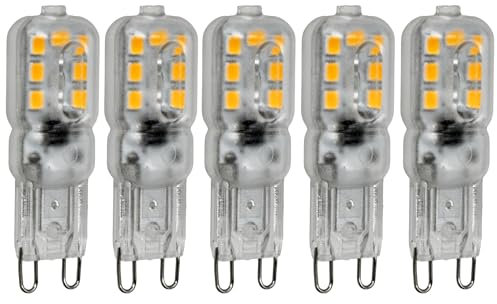 Jandei - Pack x 5 Bombillas LED, G9, Potencia 2,5W, 350 Lúmenes, 220V AC, (Equivalente 20W Halógeno) Luz Blanca Cálido 3000K, Ø16, 48mm Largo, No Regulable, IP20 para Interior
