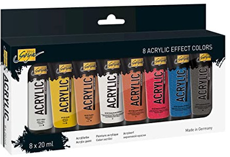 KREUL 84174 - Solo Goya Acrylic Effektfarben Set, mit 8 Farben in 20 ml Tuben, cremige Acrylfarbe in Studienqualität, auf Wasserbasis, schnell und matt trocknend, gut deckend, wasserfest