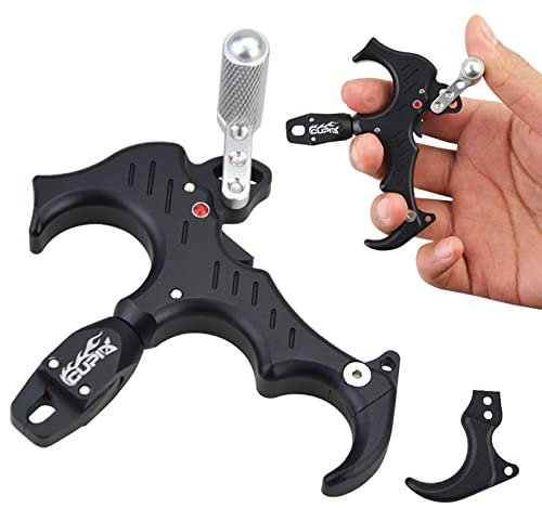 ZSHJG Bogenschießen Bogen Release Aid Aluminiumlegierung 3 oder 4 Finger Automatisch Thumb Release 360 Grad Schwenkbarer Bremssattelkopf für Compoundbogen (Black)