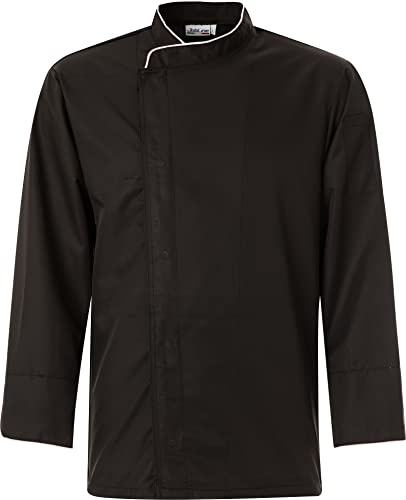 JOBLINE Giacca Cuoco Micropiping No Stiro antimacchia Traspirante Colore Nero in Microfibra con Morbida Maglia Elastica su Schiena Ideale per Chef Cucina Scuola ristorazione tg. XS - 4XL