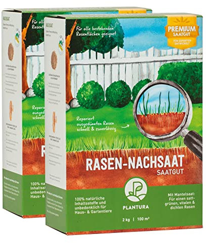 Plantura Rasen-Nachsaat, schnellkeimendes Premium-Saatgut mit Mantelsaat, 4 kg für 200 m²