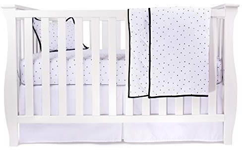 Ely's & Co. Babybettwäsche-Sets für Jungen und Mädchen — 4-teiliges Set beinhaltet Bettlaken für Kinderbett, Steppdecke, Krippenrock und Baby-Kissenbezug — (Schwarze Punkte auf Weiß)