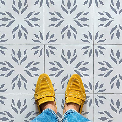 STENCILIT Large Tile Floor Stencil - 18x18 Inch | Concrete Stencils for Patio & Floors... (Floral)