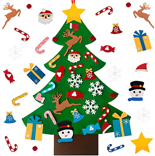 Feltro Albero Natale, 3.2Ft Albero di Natale in Feltro per Bambini con Ornamenti 26 Pz DIY Staccabile Decorazione da Parete per Pareti di Porte