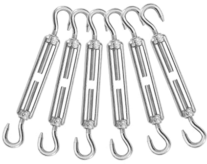 Jamiikury 6PCS M5 Hook & Hook Turnbuckle 304 Stainless Steel Turnbuckle Wire Rope Tension Heavy Duty Turnbuckles for Cable Railing Wire Rope Hardware Kit (M5, Hook & Hook)