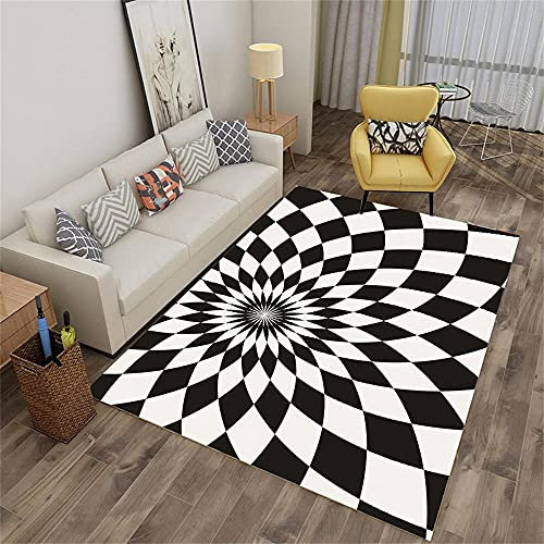 DJHWWD Webteppich Schwarz-weiß Karierter Teppich einfacher Schlafzimmer-Wohnzimmer-Teppich weich und schalldicht Baby Teppich Mädchen 120X160CM