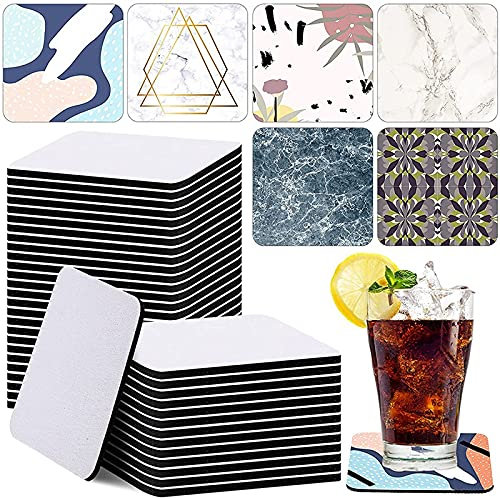 DUAO 35 PièCes Carré Sublimation Caboteur Sublimation Blanc Tasse Tapis Blanc sous-Verres en Caoutchouc pour Bricolage Cuisine DéCor