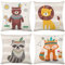 Kissenbezug 45x45 cm 4er Set Natur Leinen Kinderkissen Bezug Waldtiere Löwe Fuchs Bär deko Kissenbezüge Kissen Bunt Zierkissenbezüge ​für Wohnzimmer Kissenhülle Sofakissen Kinderzimmer Kindertag Deko