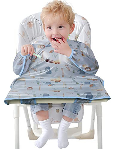 Vicloon Lätzchen mit Ärmeln Baby Ärmellätzchen Befestigt Sich an Ihrem Hochstuhl, Baby Lätzchen mit Ärmeln Wasserdicht für Jungen Mädchen Kleinkind Fütterung Lätzchen Schürze-Tier