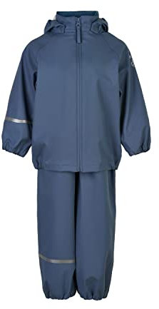 CeLaVi Unisex Kids Basic Recycle PU Rainwear Set, China Blue, 80