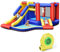 GOPLUS Aufblasbarer Hüpfburg, mit Kinderrutsche&Kletterwand&Trampolin, mit aufblasbarem Basketball, Planschbecken für 3-4 Kinder bis 120 kg, inkl.Tragetasche, 383x313x182cm (Modell 3, Mit Gebläse)