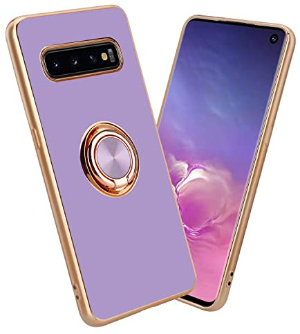 Cadorabo Hülle kompatibel mit Samsung Galaxy S10 Plus Schutzhülle TPU Silikon Case mit Ring Design mit Kameraschutz Slim Kratzfest Weiche Gummi mit Rundumschutz Case Hülle für Galaxy S10 Plus in Lila