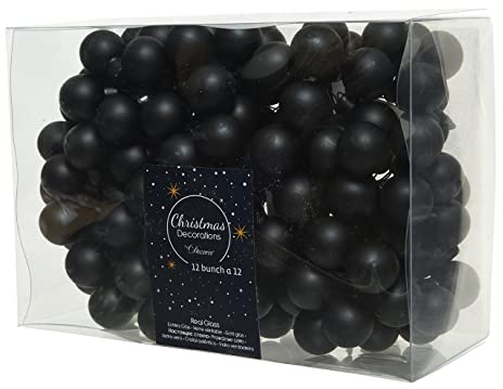 Kaemingk Weihnachtskugeln am Draht Glas 2cm x 144 Stück Spiegelbeeren zum Basteln Matt Schwarz