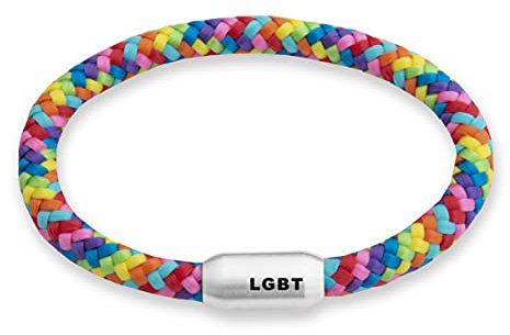 Paris Montana • Das Original Rainbow-Regenbogen-Segeltau-Armband, Unisex, Gravur: LGBT, Sylt, Anker oder Ibiza, Magnetverschluss, Durchmesser 6mm Ø (Rainbow - LGBT, 23.00 CM)