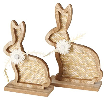 Boltze Figur Crysan 2-teilig (Osterhasen, Frühlings-Dekoration, Figuren aus Holz, Höhe 18 cm / 21 cm, Dekofiguren mit Trockenblumen) 2034774
