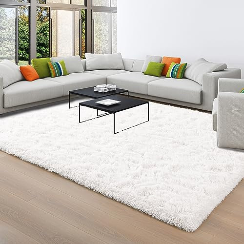 Foxmas Weicher Teppich für Wohn-/Schlaf-/Kinderzimmer, waschbarer großer Hochflorteppich mit rutschfester Unterseite, Mädchenzimmer, moderne Inneneinrichtung, 244 x 305 cm, Cremefarben