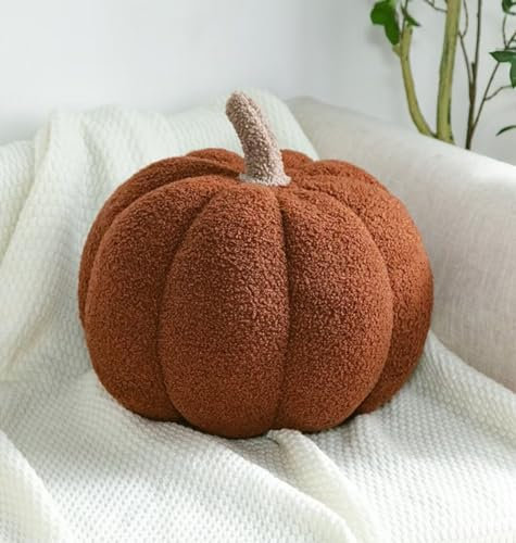 Bettschlange Kürbis Kissen, 3D Kürbis Deko, Halloween Plüsch Kürbis Kissen Gemütliche Herbst Gefüllte Zierkissen für Erntedankfest Weihnachten Schlafzimmer, Stuffed Plush, Braun, 20cm